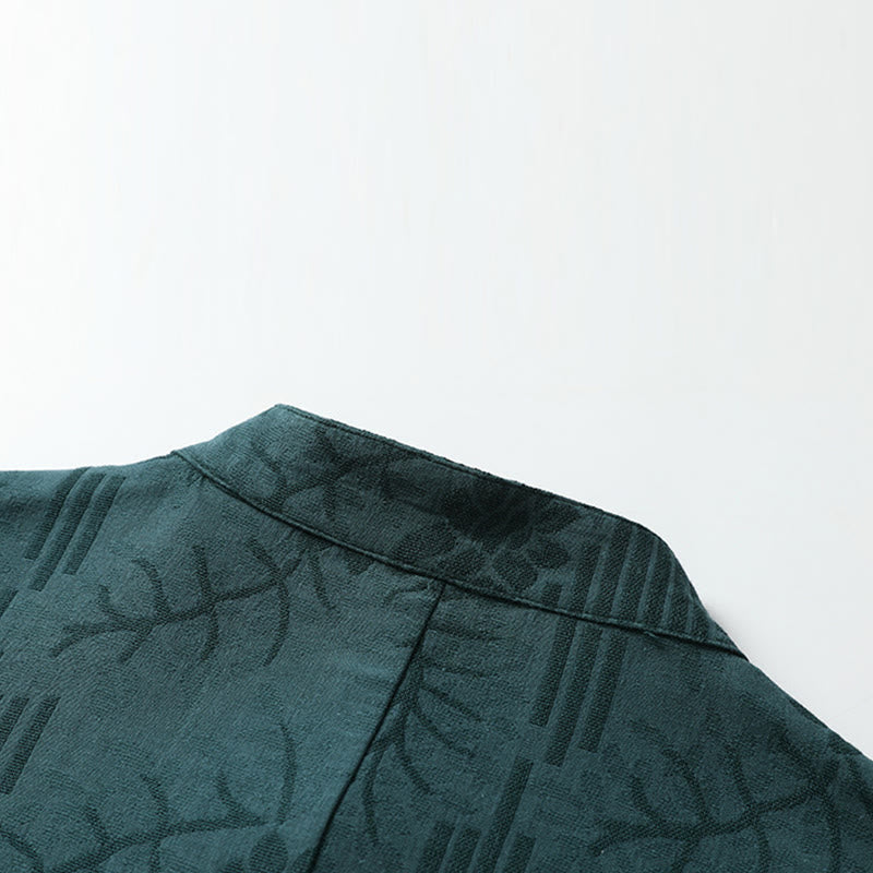 Buddha Stones Summer Frog-Button Half Sleeve Floral Pattern Cotton Men's Shirt  - image 10