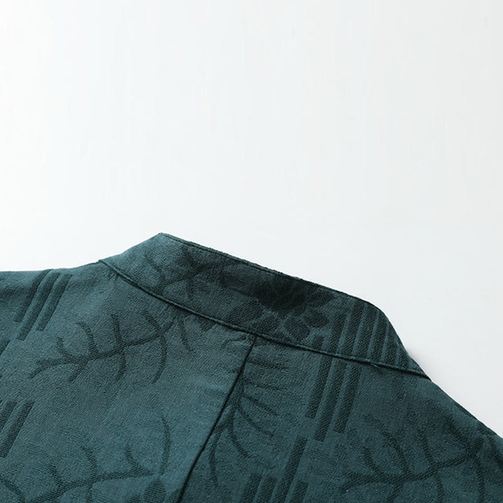 Buddha Stones Summer Frog-Button Half Sleeve Floral Pattern Cotton Men's Shirt  - image 10