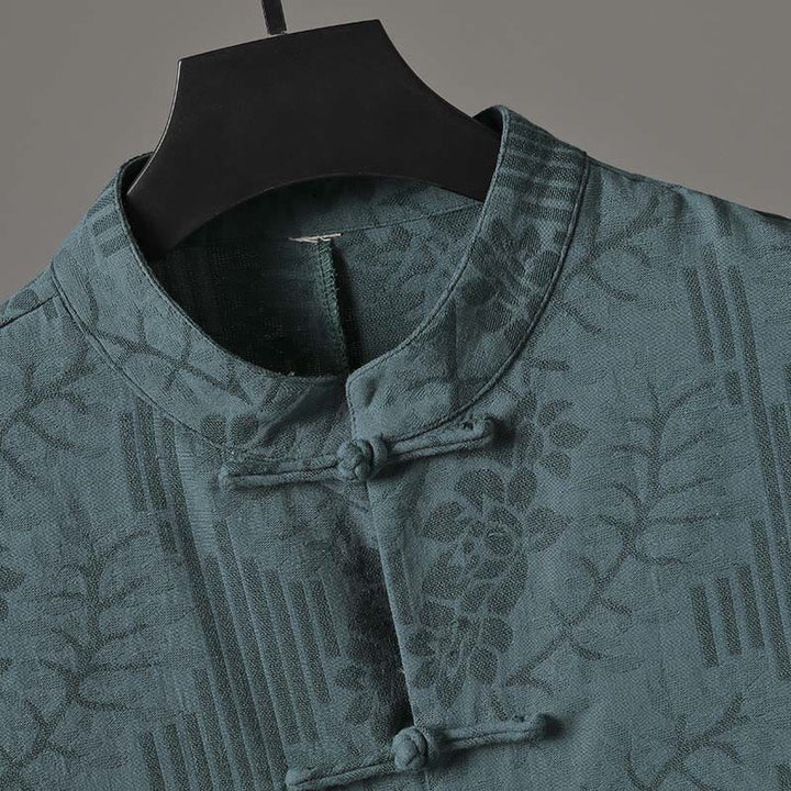Buddha Stones Summer Frog-Button Half Sleeve Floral Pattern Cotton Men's Shirt  - image 6