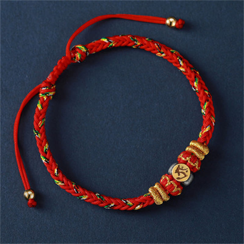 Buddha Stones Chinese Zodiac Natal Buddha Silver Luck Braided String Bracelet - Ox/Tiger(Bracelet Size 18-28cm) - image 5