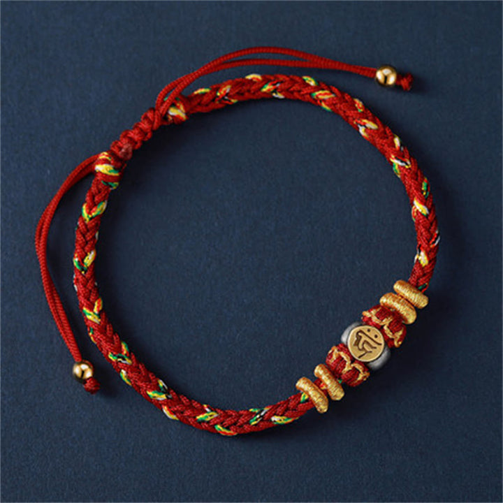 Buddha Stones Chinese Zodiac Natal Buddha Silver Luck Braided String Bracelet - Dog/Pig(Bracelet Size 18-28cm) - image 19