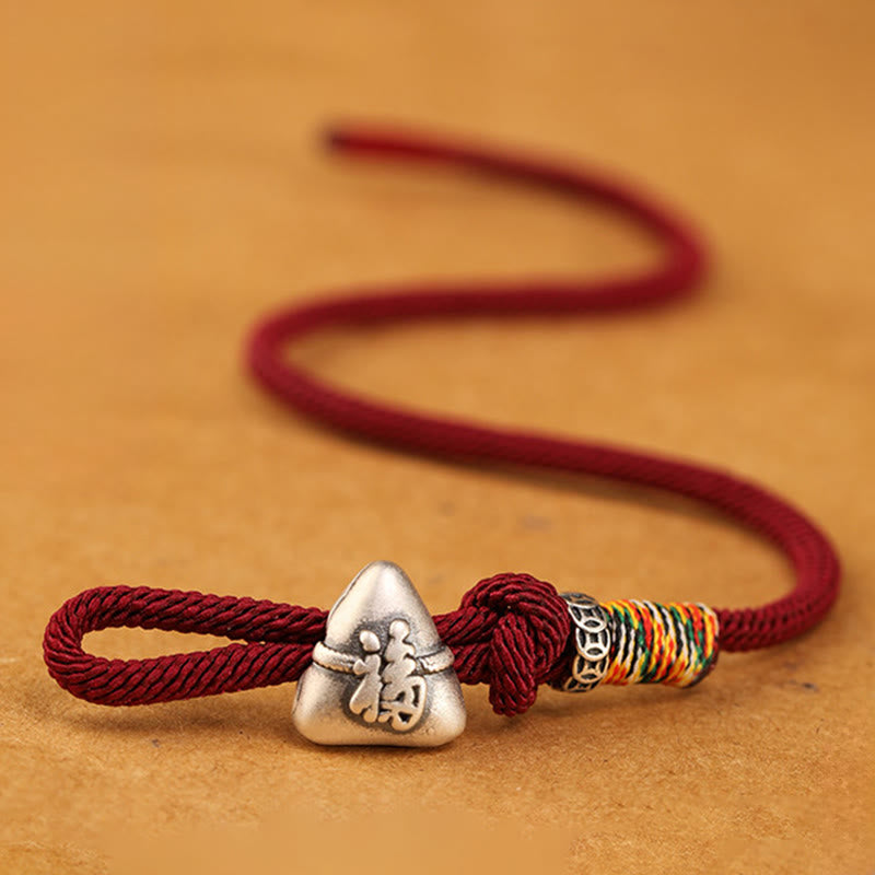 Buddha Stones 999 Sterling Silver Fu Character Zongzi Fortune Luck Rope Bracelet - image 2