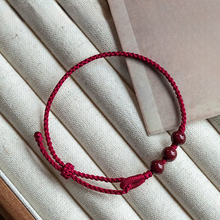 Buddha Stones Handmade Cinnabar Beads Calm Blessing Braided Rope Bracelet - image 1