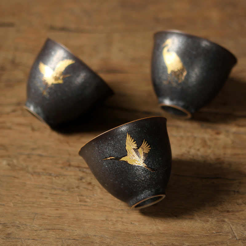 Buddha Stones Small Hand-painted Golden Crane Ceramic Teacup Kung Fu Tea Cup 40ml - image 8