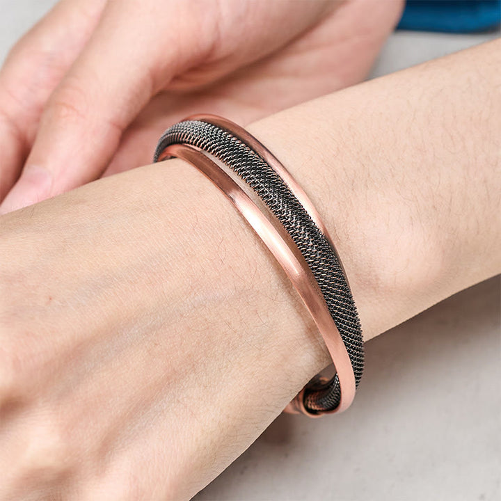 Buddha Stones Retro Textured Flower Pattern Twisted Copper Balance Luck Open Cuff Bracelet Bangle - image 3