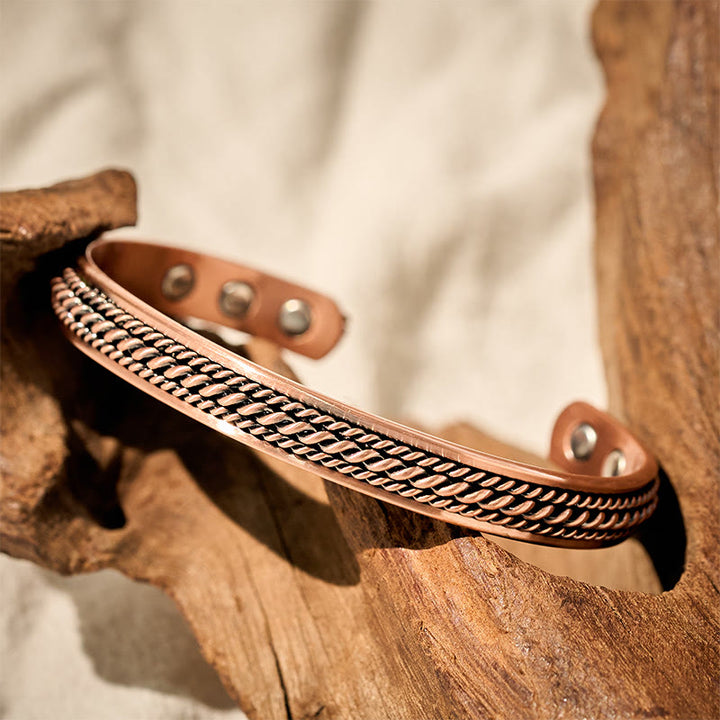 Buddha Stones Simple Twisted Design Copper Balance Luck Open Cuff Bracelet Bangle - image 2