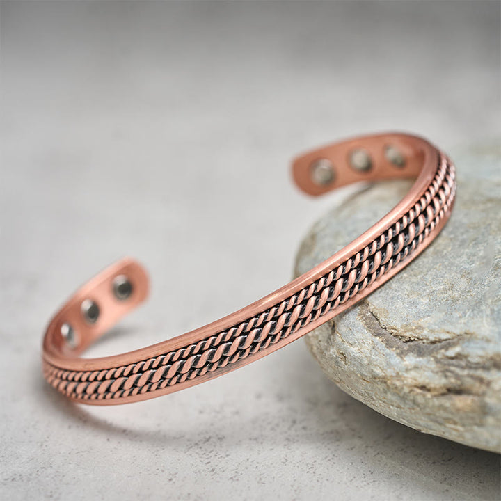 Buddha Stones Simple Twisted Design Copper Balance Luck Open Cuff Bracelet Bangle - image 1