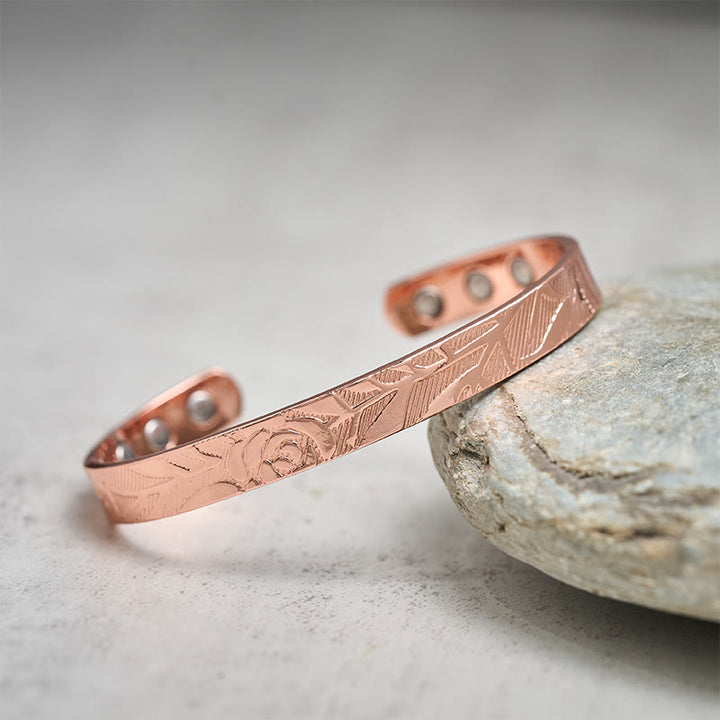 Buddha Stones Rose Flower Pattern Copper Balance Luck Open Cuff Bracelet Bangle - 8mm Copper Bracelet(Wrist Circumference: 15-18cm) - image 7