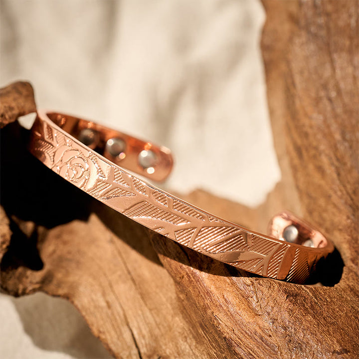Buddha Stones Rose Flower Pattern Copper Balance Luck Open Cuff Bracelet Bangle - image 8