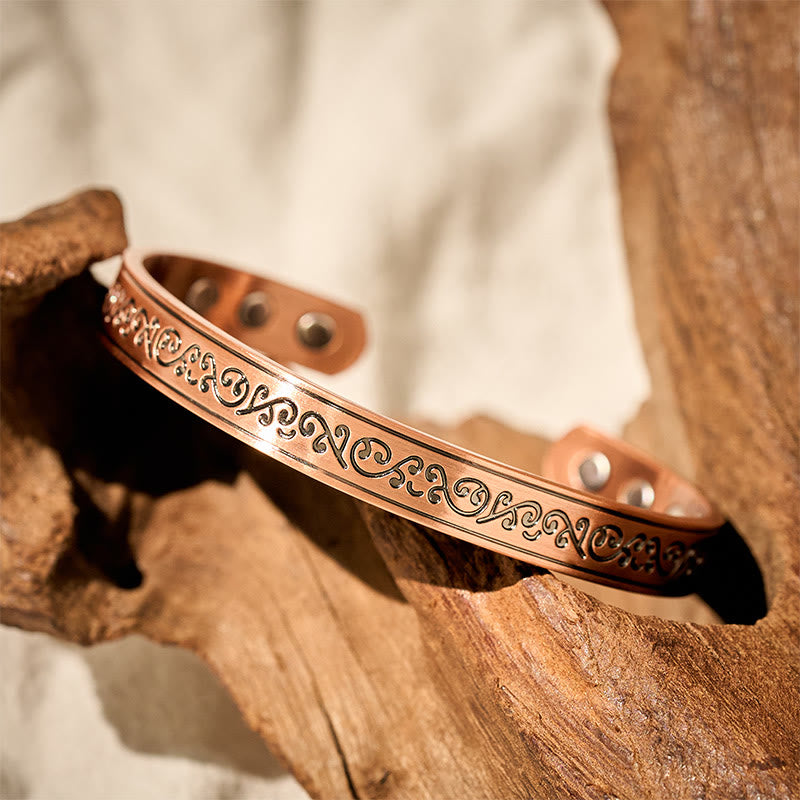 Buddha Stones Engraved Patterned Copper Balance Open Cuff Bracelet Bangle - image 1