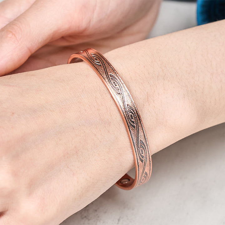 Buddha Stones Spiral Pattern Copper Balance Open Adjustable Cuff Bracelet Bangle - image 3