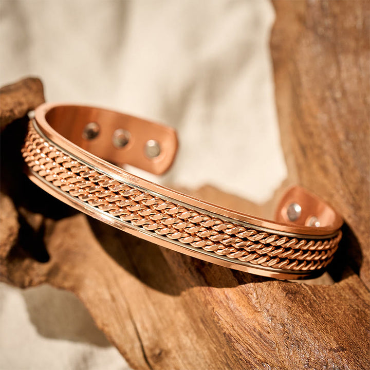 Buddha Stones Braided Design Copper Open Adjustable Balance Cuff Bracelet Bangle - image 2