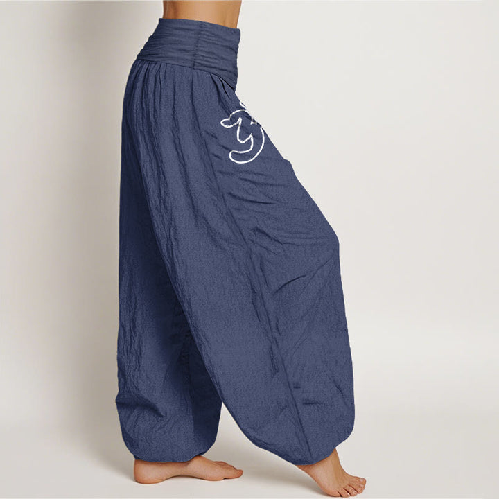 Buddha Stones Pure Cotton Minimalist Design Om Symbol Lotus Moon Pattern Women's Elastic Waist Harem Pants - image 7