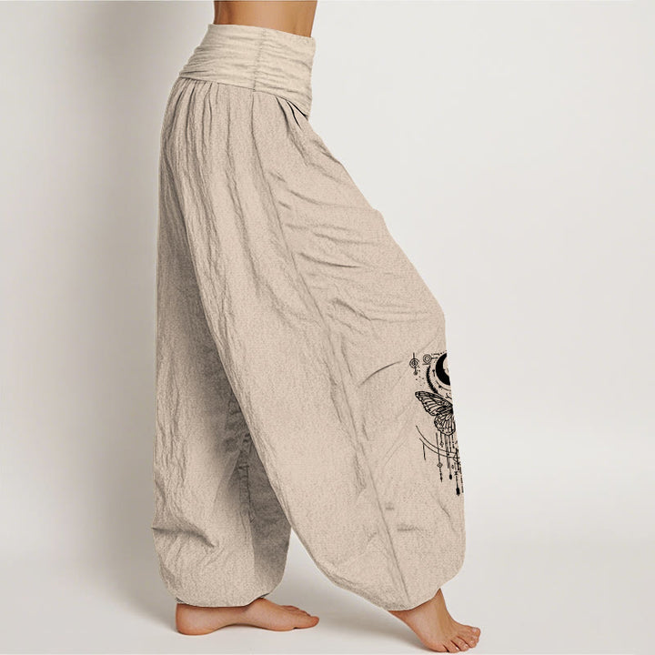 Buddha Stones Pure Cotton Minimalist Design Eye Moon Butterfly Pattern Women's Elastic Waist Harem Pants - image 13