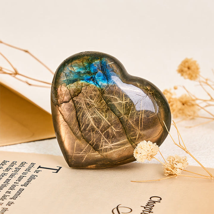 Buddha Stones Natural Heart Stone Labradorite Healing Cure Figurine Decoration - image 1