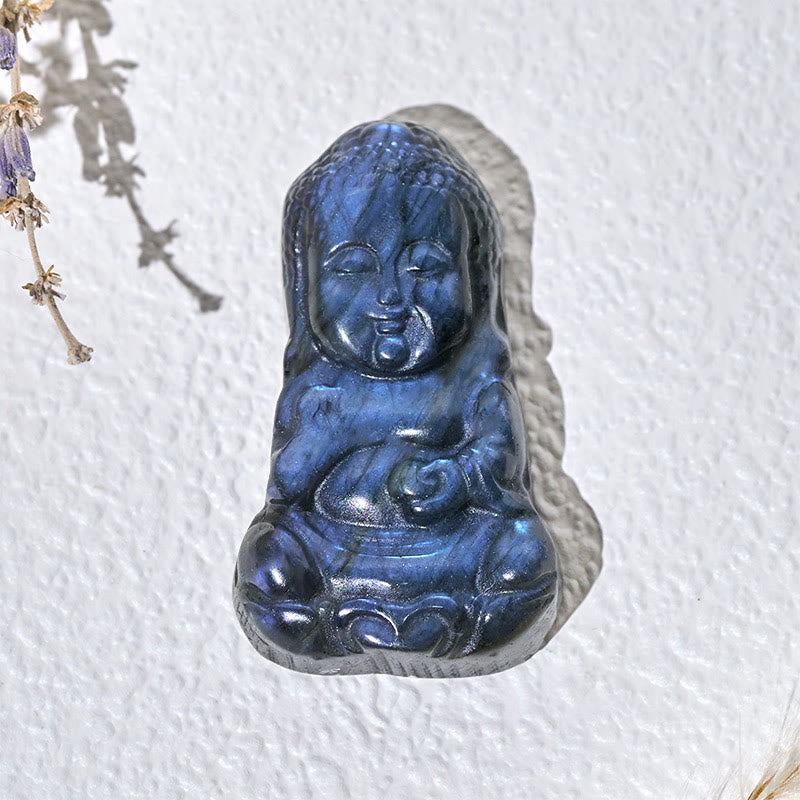 Buddha Stones Buddha Symbol Natural Labradorite Figurine Cure Statue Home Decoration - image 2