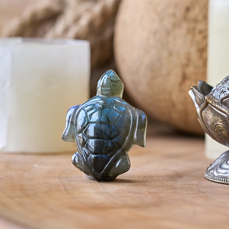 Buddha Stones Turtle Natural Labradorite Figurine Wisdom Protection Statue Home Decoration - image 2
