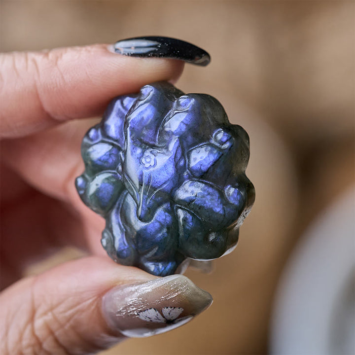 Buddha Stones Carved Nine Tailed Fox Labradorite Figurine Wisdom Healing Statue Decoration - Nine Tailed Fox 4.5*1.3cm - image 0