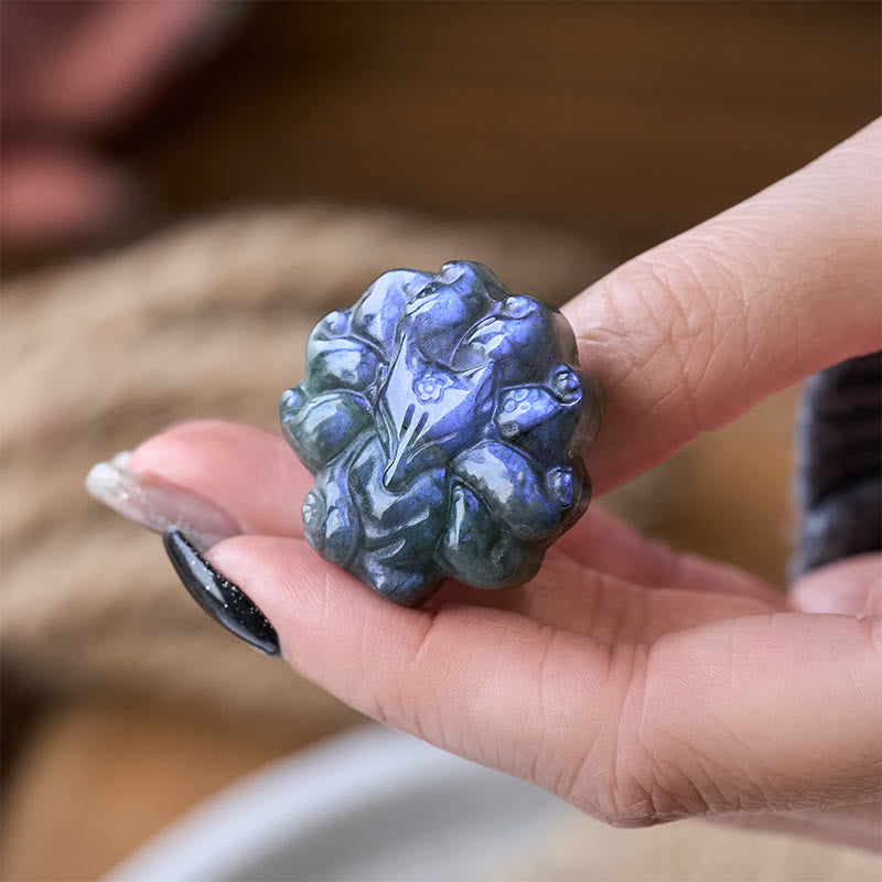 Buddha Stones Carved Nine Tailed Fox Labradorite Figurine Wisdom Healing Statue Decoration - image 3