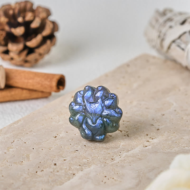 Buddha Stones Carved Nine Tailed Fox Labradorite Figurine Wisdom Healing Statue Decoration - image 4