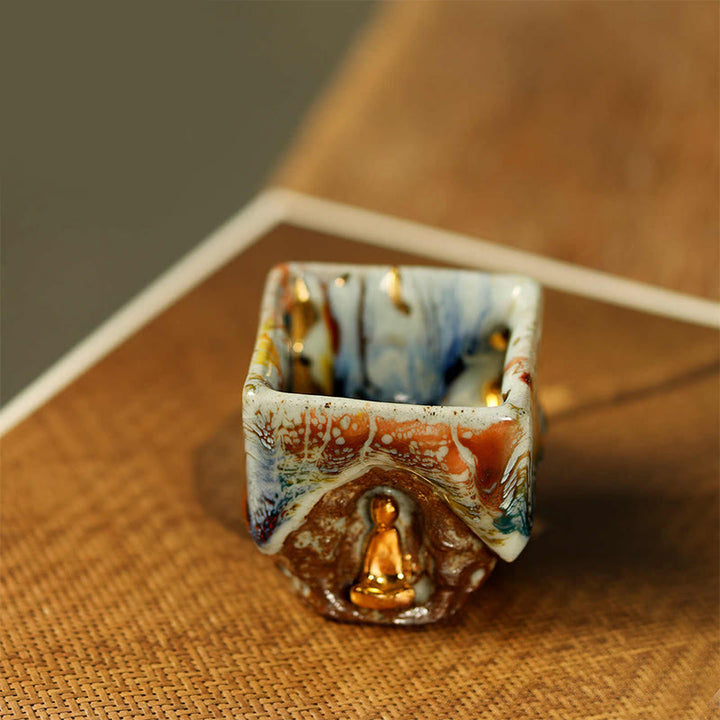 Buddha Stones Hand-painted Dunhuang Meditating Buddha Shino Ceramic Teacup Kung Fu Tea Cup - image 6