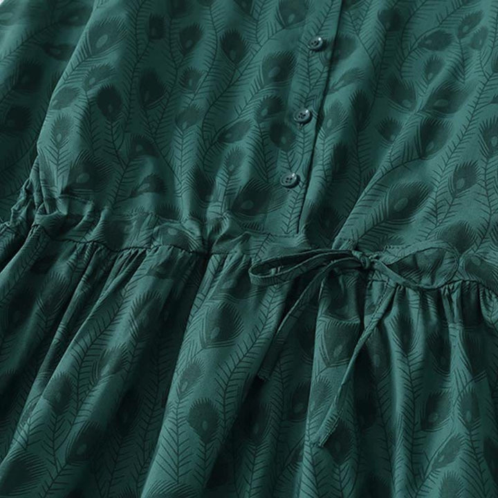 Buddha Stones Spring Grass Vines Print Buttons Design Long Sleeve Midi Dress With Pockets - image 6