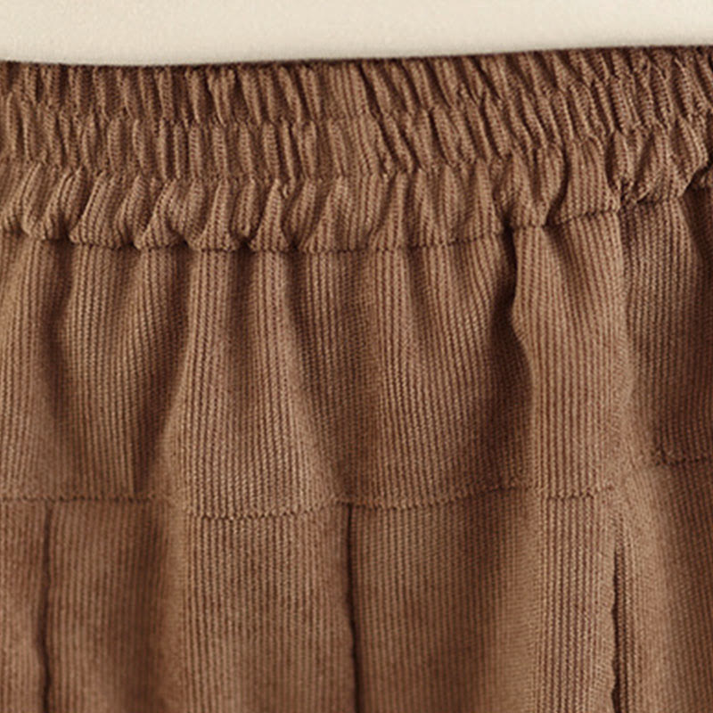 Buddha Stones Spring Plain Brown Corduroy Women's Wide Leg Pants With Pockets - image 9