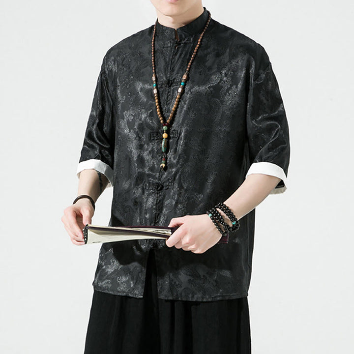 Buddha Stones Summer Cashew Flowers Pattern Men's Frog-Button Half Sleeve Shirts - image 18