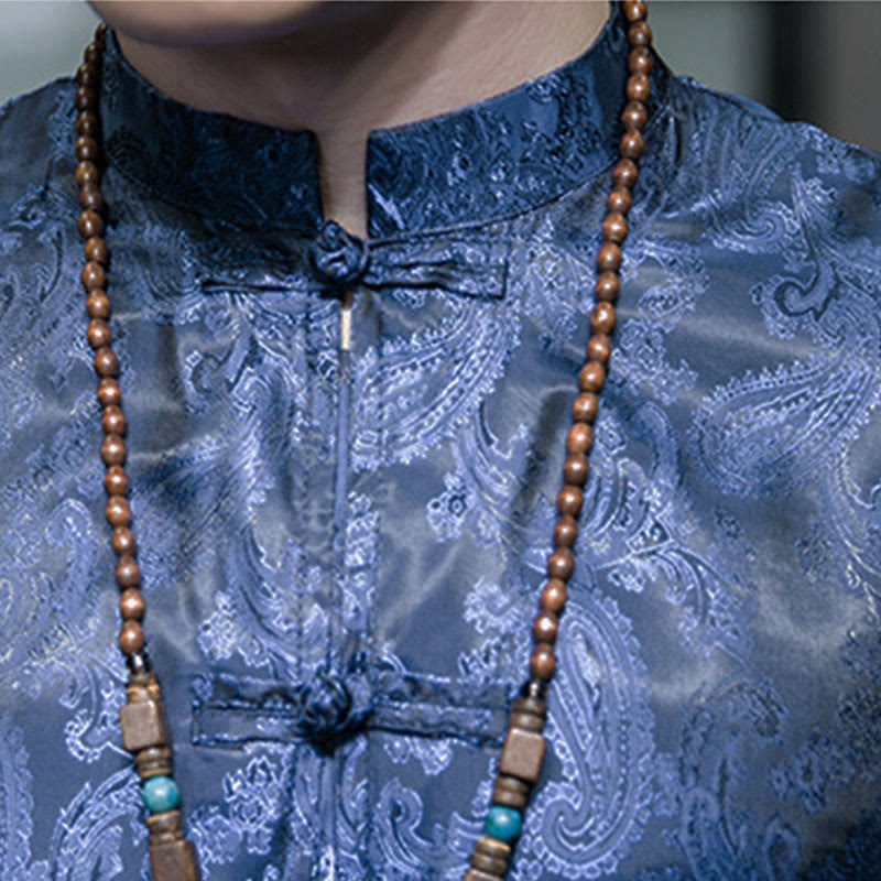 Buddha Stones Summer Cashew Flowers Pattern Men's Frog-Button Half Sleeve Shirts - image 36