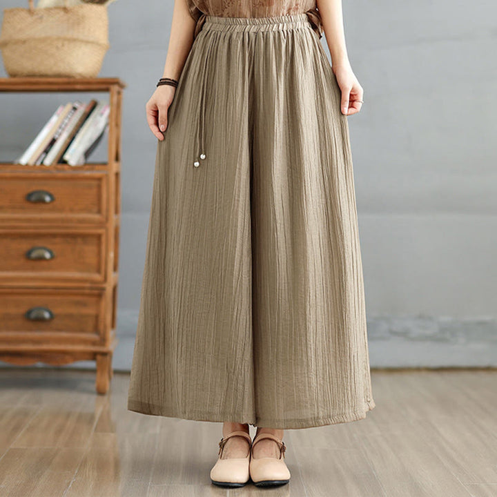 Buddha Stones Solid Color Elastic Waist Design Capri Cropped Women's Wide Leg Pants - Tan - US12，UK/AU16，EU44 (3XL) - image 25