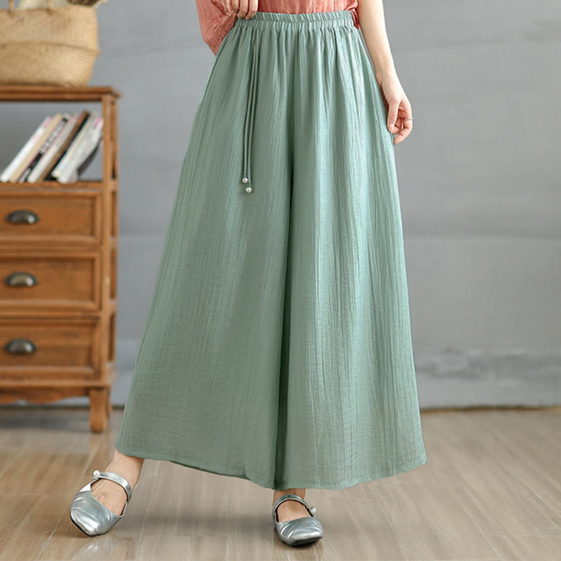 Buddha Stones Solid Color Elastic Waist Design Capri Cropped Women's Wide Leg Pants - LightSeaGreen - US12，UK/AU16，EU44 (3XL) - image 36
