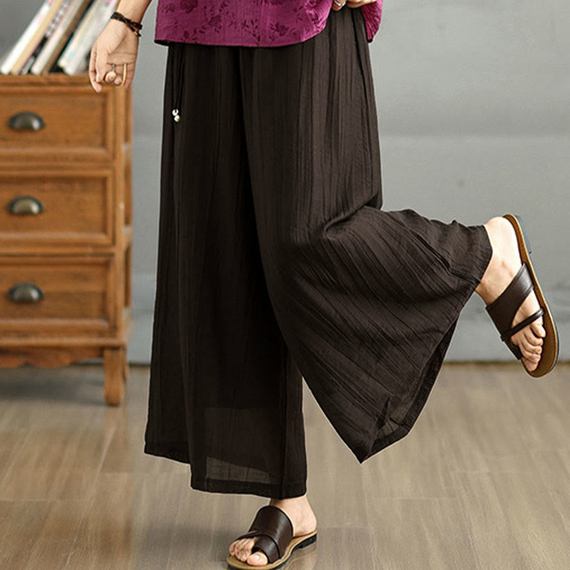 Buddha Stones Solid Color Elastic Waist Design Capri Cropped Women's Wide Leg Pants - image 9