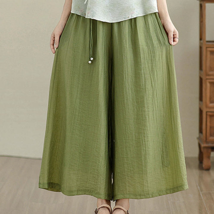 Buddha Stones Solid Color Elastic Waist Design Capri Cropped Women's Wide Leg Pants - image 1