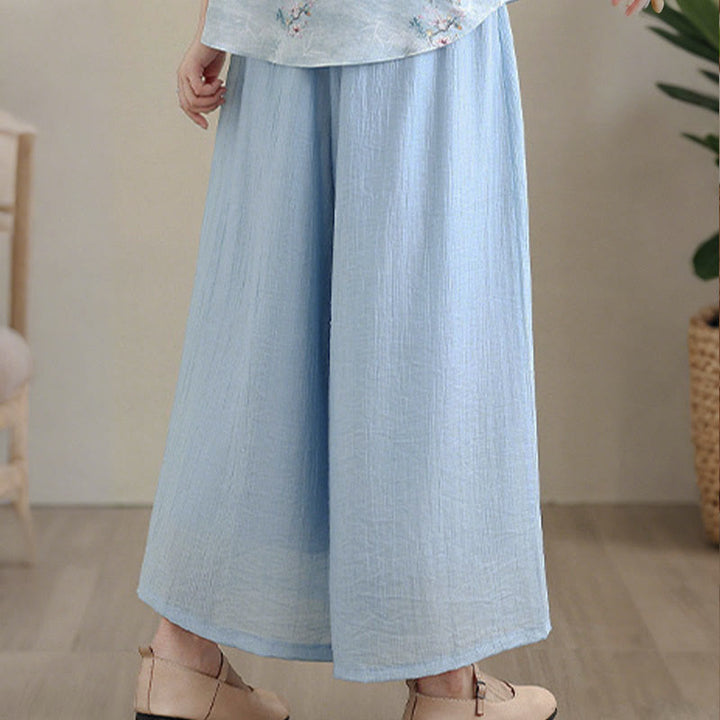Buddha Stones Solid Color Elastic Waist Design Capri Cropped Women's Wide Leg Pants - image 15