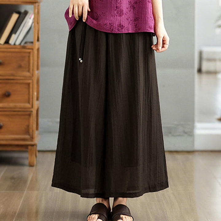Buddha Stones Solid Color Elastic Waist Design Capri Cropped Women's Wide Leg Pants - image 7