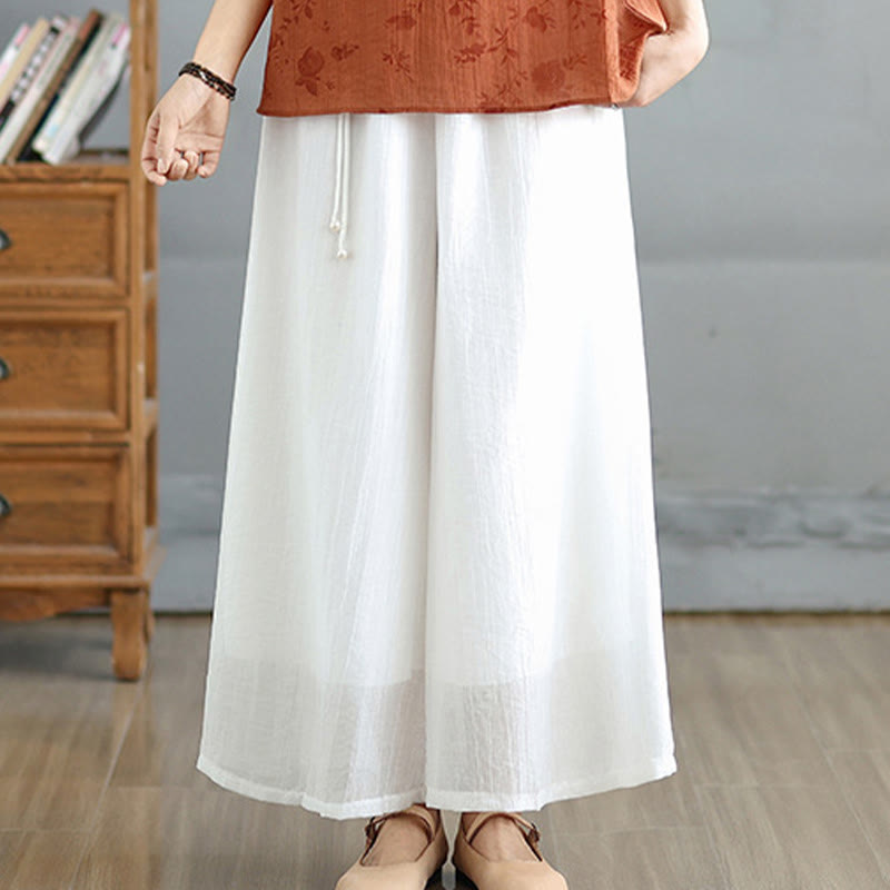 Buddha Stones Solid Color Elastic Waist Design Capri Cropped Women's Wide Leg Pants - image 19