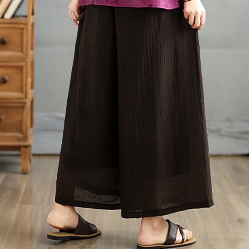 Buddha Stones Solid Color Elastic Waist Design Capri Cropped Women's Wide Leg Pants - image 11