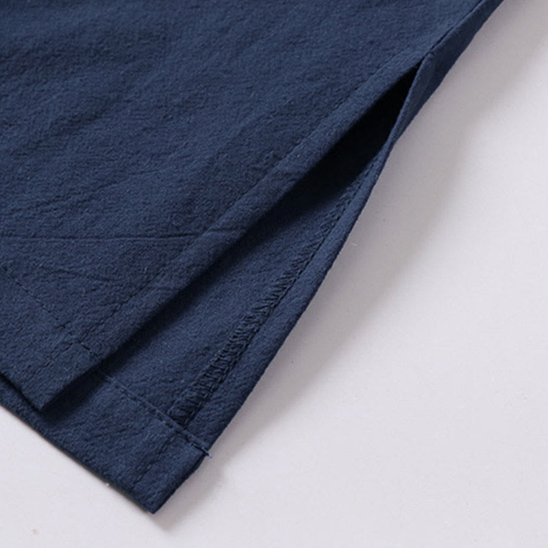 Buddha Stones Summer Simple V-Neck Short Sleeve Cotton Linen Men's Shirt - image 7