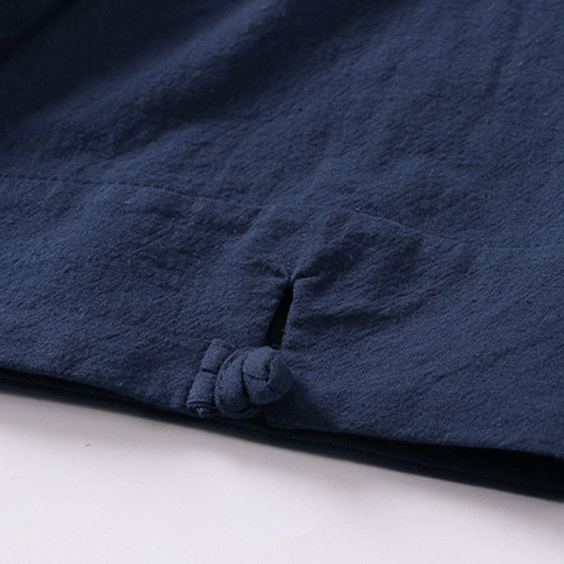 Buddha Stones Summer Simple V-Neck Short Sleeve Cotton Linen Men's Shirt - image 5