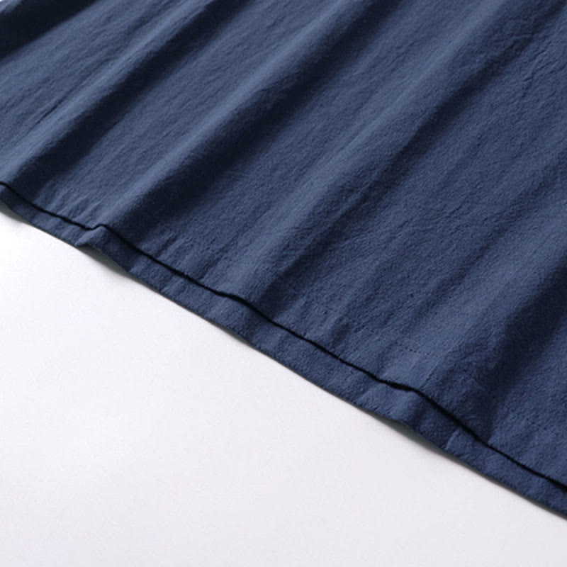 Buddha Stones Summer Simple V-Neck Short Sleeve Cotton Linen Men's Shirt - image 9