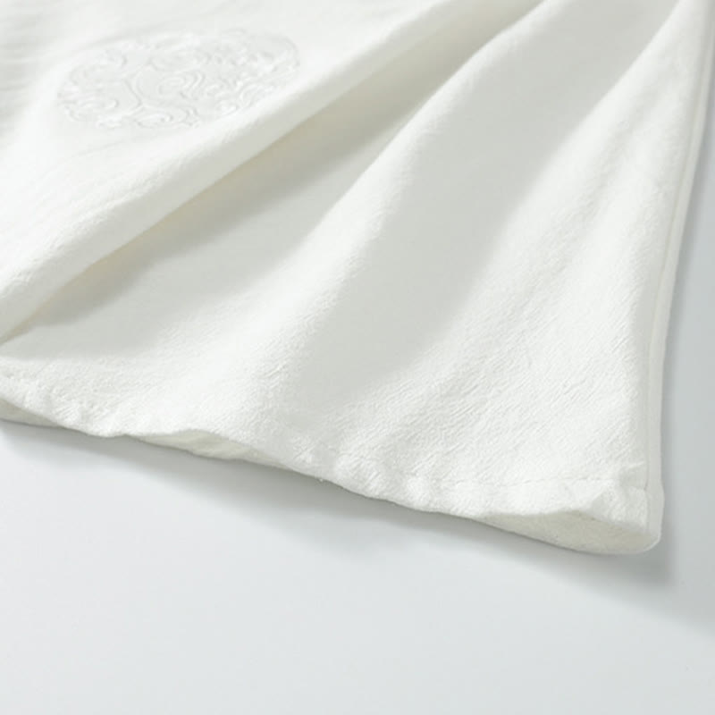 Buddha Stones Summer V-Neck Button Short Sleeve Clouds Embroidery Cotton Linen Men's Shirt - image 9