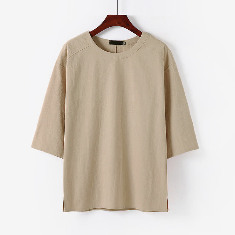 Buddha Stones Summer Casual Crew Neck Men's Half Sleeve Cotton Linen T-Shirt - Bisque - US/UK/AU54，EU64 (9XL) - image 0