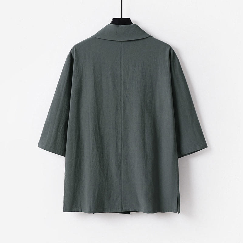 Buddha Stones Summer V-Neck Lapel Half Sleeve Cotton Linen Men's Shirt - image 1