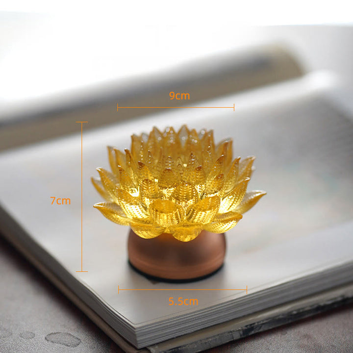 Buddha Stones Lotus Liuli Glass Copper Brass New Beginning Home Decoration - Golden Lotus Aluminum Alloy Base(9*7*5.5 cm) - Rechargeable - image 16
