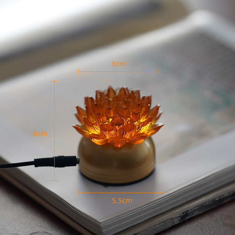 Buddha Stones Lotus Liuli Glass Copper Brass New Beginning Home Decoration - Orange Lotus Copper Brass Base(6*6*5.5 cm) - Plug-in - image 13