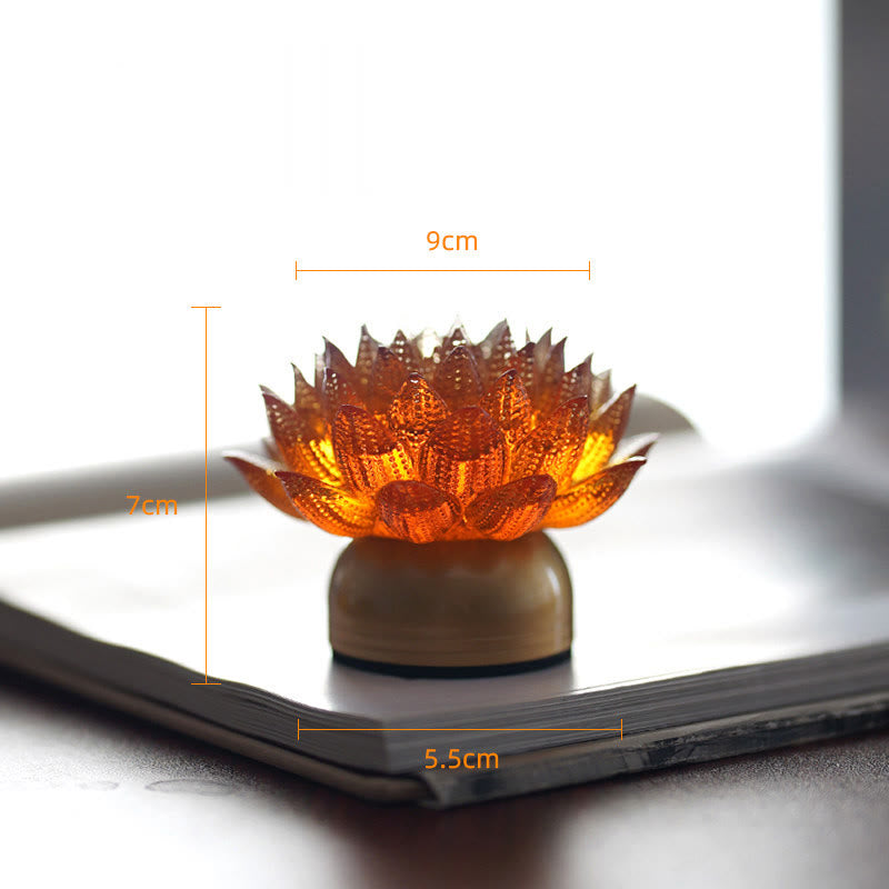 Buddha Stones Lotus Liuli Glass Copper Brass New Beginning Home Decoration - Orange Lotus Copper Brass Base(9*7*5.5 cm) - Rechargeable - image 25