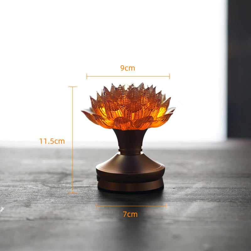 Buddha Stones Lotus Liuli Glass Copper Brass New Beginning Home Decoration - Orange Lotus Aluminum Alloy Base(9*11.5*7 cm) - Rechargeable - image 29