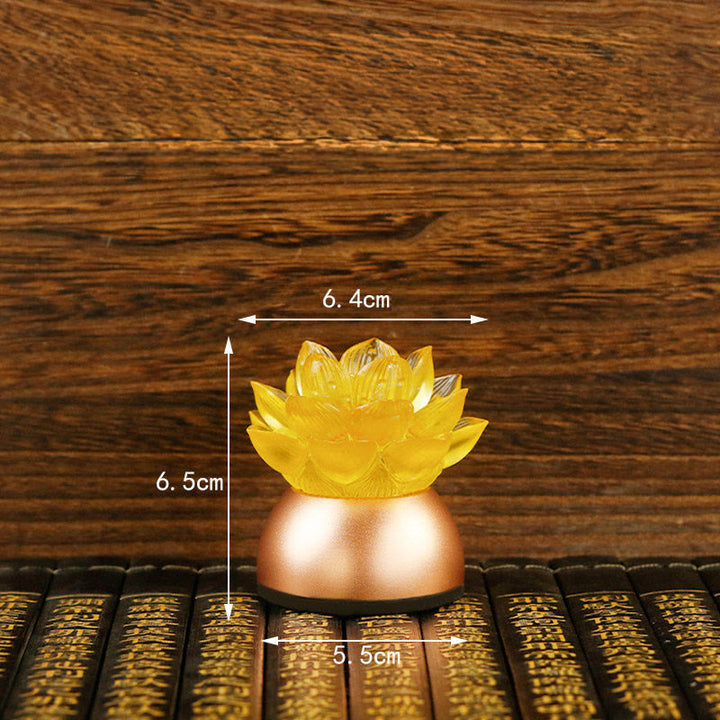 Buddha Stones Lotus Liuli Glass Copper New Beginning Home Decoration - Seven-color Adjustment Rechargeable(6.5*6.4*5.5 cm) - image 2