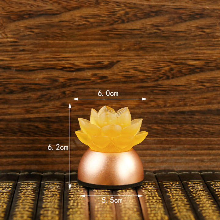 Buddha Stones Lotus Liuli Glass Copper New Beginning Home Decoration - SandyBrown Plug-in(6*6.2*5.5 cm) - image 9