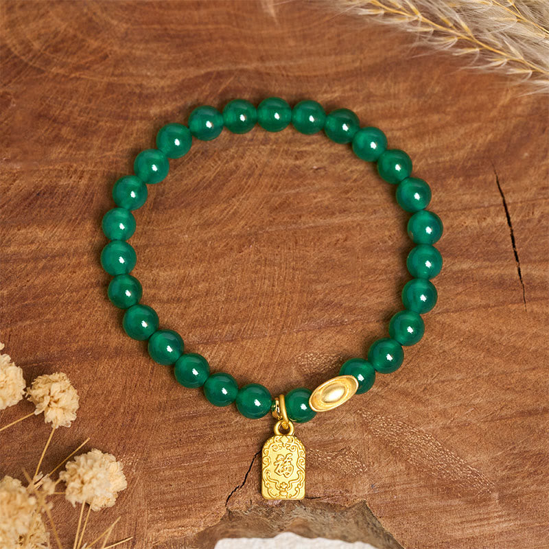 Buddha Stones Green Agate Ingot Fu Character Relaxation Hope Bracelet - image 2